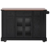 K&K 53'' Farmhouse Island with Two Tempered Glass Cabinet Doors, Power Outlet, Rolling N707P263637B