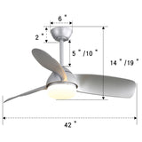 ZUN 42 Inch Modern ABS Ceiling Fan With 6 Speed Remote Control Dimmable Reversible DC Motor With Light W882140936