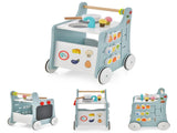 6-in-1 Wooden Baby Stroller with Play Kitchen-Blue 92136286