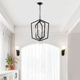 4-Light Farmhouse Kitchen Chandeliers, Matte Black and Sliver Vintage Rustic Cage Light Fixture W1592P209924