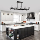 Chandelier for Dining Room, 10-Light Black Farmhouse Linear Pendant Light Fixture, Modern Crystal W1592P232178