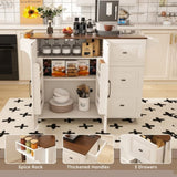 White Kitchen Island Cart with Foldable Tabletop & Drop Leaf - Mobile Breakfast Bar on Wheels with W2700P300558