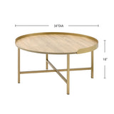 Tray Style Top Round Coffee Table, Oak and Gold B016P329755