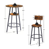 Round bar stool set with shelves, stool with backrest Rustic Brown, 23.6'' Dia x 35.4'' H W116294524