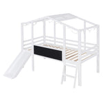 ZUN Twin Size Loft Bed with Ladder and Slide, House Bed with Blackboard and Light Strip on the Roof, WF324323AAK