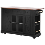 K&K 53'' Farmhouse Island with Two Tempered Glass Cabinet Doors, Power Outlet, Rolling N707P263637B