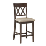 Dark Brown Finish Counter Height Chairs 2pc Set Double X-Back Design Lenin-like Fabric Padded Seat B01151376