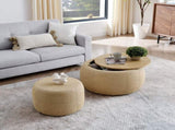 Round Storage Ottoman, Woven rattan fabric Ottoman, 2 in 1 Function, Work as End table and W487P215089