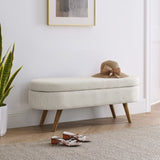 Ottoman Oval Storage Bench,Rubber Wood Legs, Beige W48746798