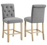 ZUN Siena Counter Height Button Tufted Back Solid Wood Stools, Set of 2, Gray T2574P165122