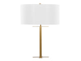 28" Metal Table Lamp in Antique Brass and White Linen B202P224190