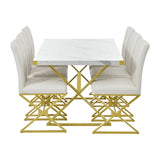 ZUN 7-Piece Modern Dining Table Set, Rectangular Marble Texture Kitchen Table and 6 PU leather Chairs 88114372