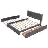ZUN Upholstered Platform Bed with 2 Drawers and 1 Twin XL Trundle, Linen Fabric, Queen Size - Dark Gray 62050975