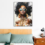 African American Woman Canvas Wall Art Black Girl with Curly Hair Sunglasses Orange Headwrap W3374P322229