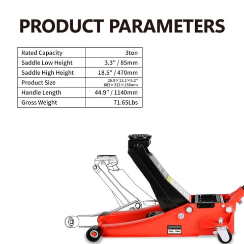 ZUN Hydraulic Low Profile and Steel Racing Floor Jack with Dual Piston Quick Lift Pump,3 Ton 09528652