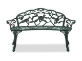Outdoor Cast Aluminum Patio Bench, Porch Bench Chair with Curved Legs Rose Pattern, Antique Green 56157164