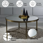 ZUN ACME Aditya Coffee Table, Mirrored & Antique Brass Finish LV02735