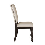 Fabric Upholstery Side Chairs 2pc Set Grayish Brown Finish Wood Frame Nailhead Trim Turned Legs B01149969