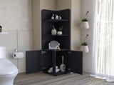 Malibu 62" Tall Double Door Corner Linen Cabinet with Four Shelves Black B200P240242