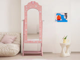 Pink, heart-shaped, MDF, spray-painted, 1-door, 1-shelf children's jewelry and mirror cabinet 11868552