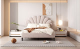 Full Size Upholstered Platform Bed with Flower Pattern Velvet Headboard, Beige 70479085