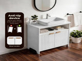 White particleboard with melamine veneer, grille thermoformed, two-door, one-shelf bathroom vanity 51480492