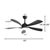 (Same as W882P146310) 52 Inch Modern Ceiling Fan With 3 Color Dimmable 5 ABS Blades Remote Control W882P293454