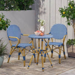 ZUN Outdoor PE Rattan and Aluminum 3 Piece French Bistro Set, Dark Teal & White, and Bamboo Finish 71424.00DT