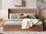 Large grooved undulating lift storage bed frame, wooden platform bed frame with lift storage, no W1858P307153