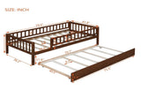 Twin Size Wood Daybed with Trundle and Fence Guardrails, Walnut WF301862AAL