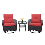 ZUN 3 Pieces Conversation Set, Outdoor Wicker Rocker Swivel Patio Bistro Set, Rocking Chair with Glass W1889P160507