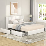 Anda Queen Size Ivory Boucle Upholstered Platform Bed with Patented 4 Drawers Storage, Tufted B083P152011