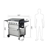 ZUN 4-Burner Propane Gas BBQ Grill, SS Plancha, 49200BTU Output With Wire Enamel Cooking Grids For W2938P208389