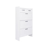 ZUN PVC Surface Shaker Shape Door Shoe Rack 3 Doors Shoe Cabinet With 2 Drawers With Open Space for W2139134911