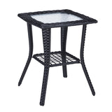 ZUN Outdoor Wicker Side Table, Rattan End Table with Glass Top, Patio Coffee Bistro Table for Indoor 93086851