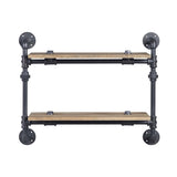 2 Tier Wall Shelf with Metal Tube, Oak and Sandy Black B016P324197