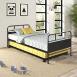 Metal Daybed Platform Bed Frame with Trundle Built-in Casters, Twin MF189577AAB