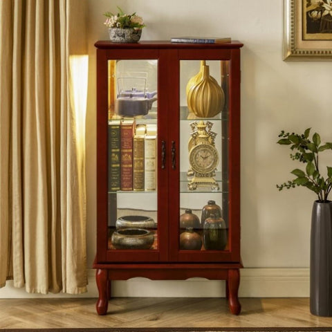 ZUN Curio Cabinet Lighted Curio Diapaly Cabinet with Adjustable Shelves and Mirrored Back Panel, W169392181