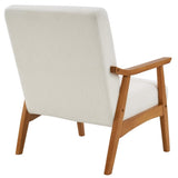 Solid Wood Armrest Teddy Velvet Simple Single Indoor Lounge Chair Backrest Creamy-White 76732988