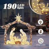 6ft Brown Roof 190LED Lights Nativity Scene Garden Jesus Decoration 09152925