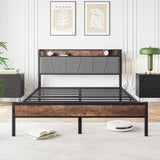 Queen Size Bed Frame, Storage Headboard with Charging Station, Solid and Stable, Noise Free, No Box 81172489