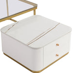 ZUN Modern 2 Pieces White Square Nesting Coffee Table with Drawers & Electroplated gold legs in 27.6'' WF325925AAK