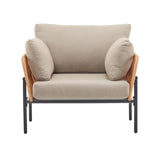 36" Beige and Light Wood-Tone Rope Iron Lounge Chair with Cushions, Perfect for Natural and Modern N767P237035N