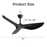 52 Inch Indoor Ceiling Fan No Light With 6 Speed Remote Control 3 ABS Blades Reversible DC Motor W934P200067
