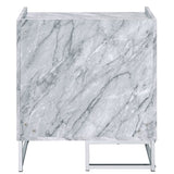 White Printed Faux Marble and Chrome Accent Table B062P181410