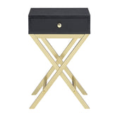 Black and Brass 1-Drawer Rectangular Accent Table B062P181357