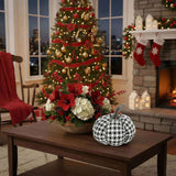 2PCS Set Christmas Pumpkin Decoration 7x7x6.7" Fabric Black & White Plaid Pumpkins, Perfect for 66644802