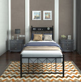 Twin Bed Frames , Headboard and Charging Station & LED Light for Bedroom, Solid and Stable, Noise W2129P314785