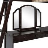 Full Wooden Loft Bed with U-shaped Desk,Storage Compartments and Tri-fold Mirror, Espresso 27628396