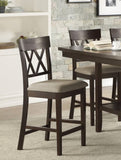 Dark Brown Finish Counter Height Chairs 2pc Set Double X-Back Design Lenin-like Fabric Padded Seat B01151376